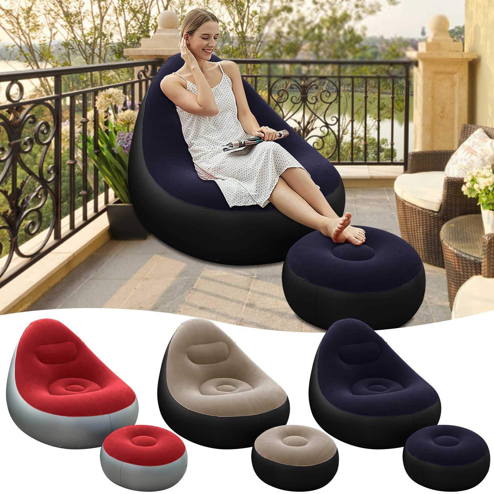 PATLOLLAV Inflatable Deck Chairs,Inflatable Patio Lounge Chairs for Indoor Living Room Bedroom, Outdoor Travel Camping Picnic Beach Chaise Lounges